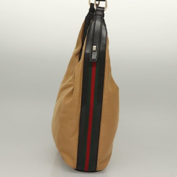 GUCCI Web Sherry Line Shoulder Bag Canvas Beige Gold 001 4288 Auth - Picture 4 of 16